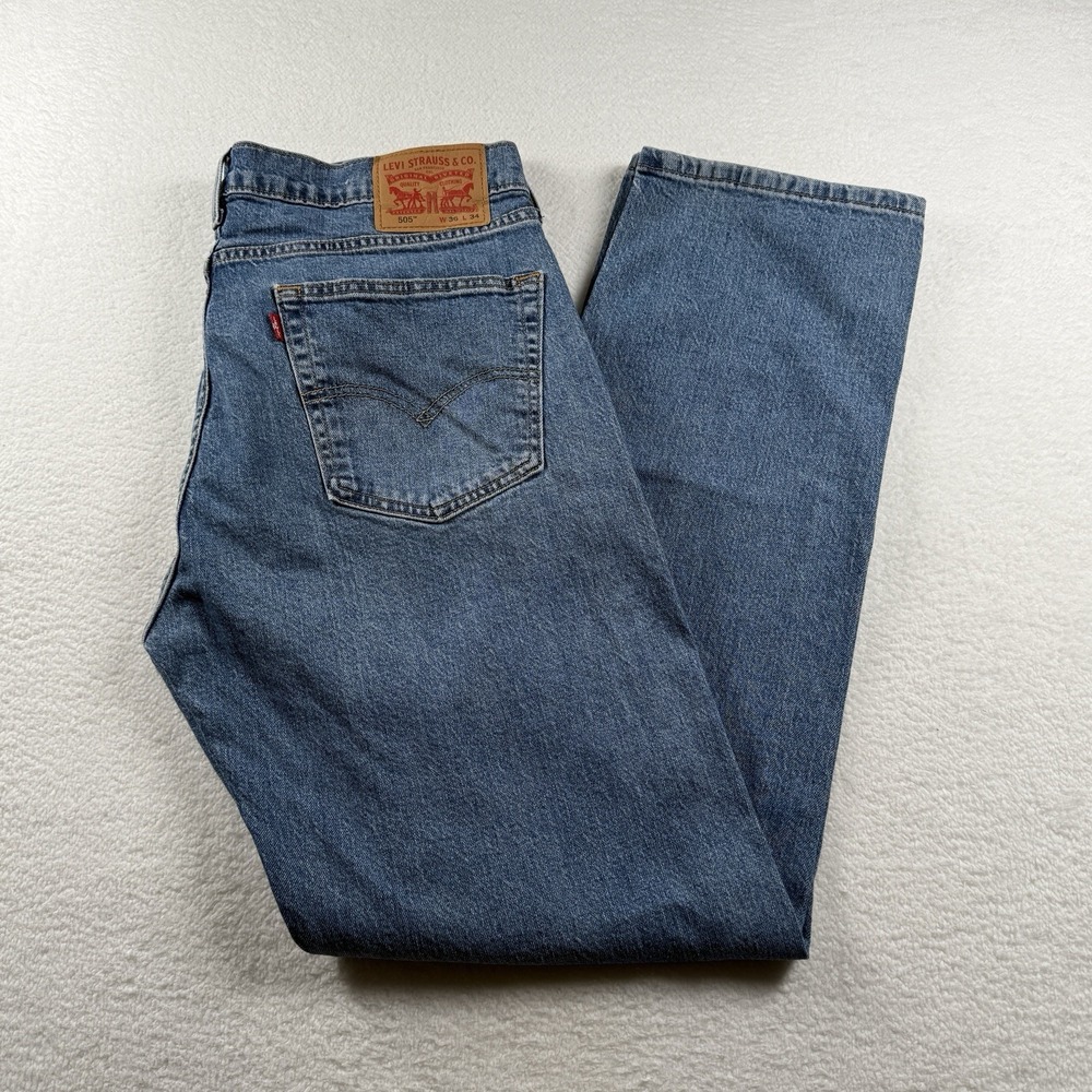 Levi's 505 Men's Jeans 36x33 (tag 36x34) Blue Denim Regular Fit Straight‎ Leg